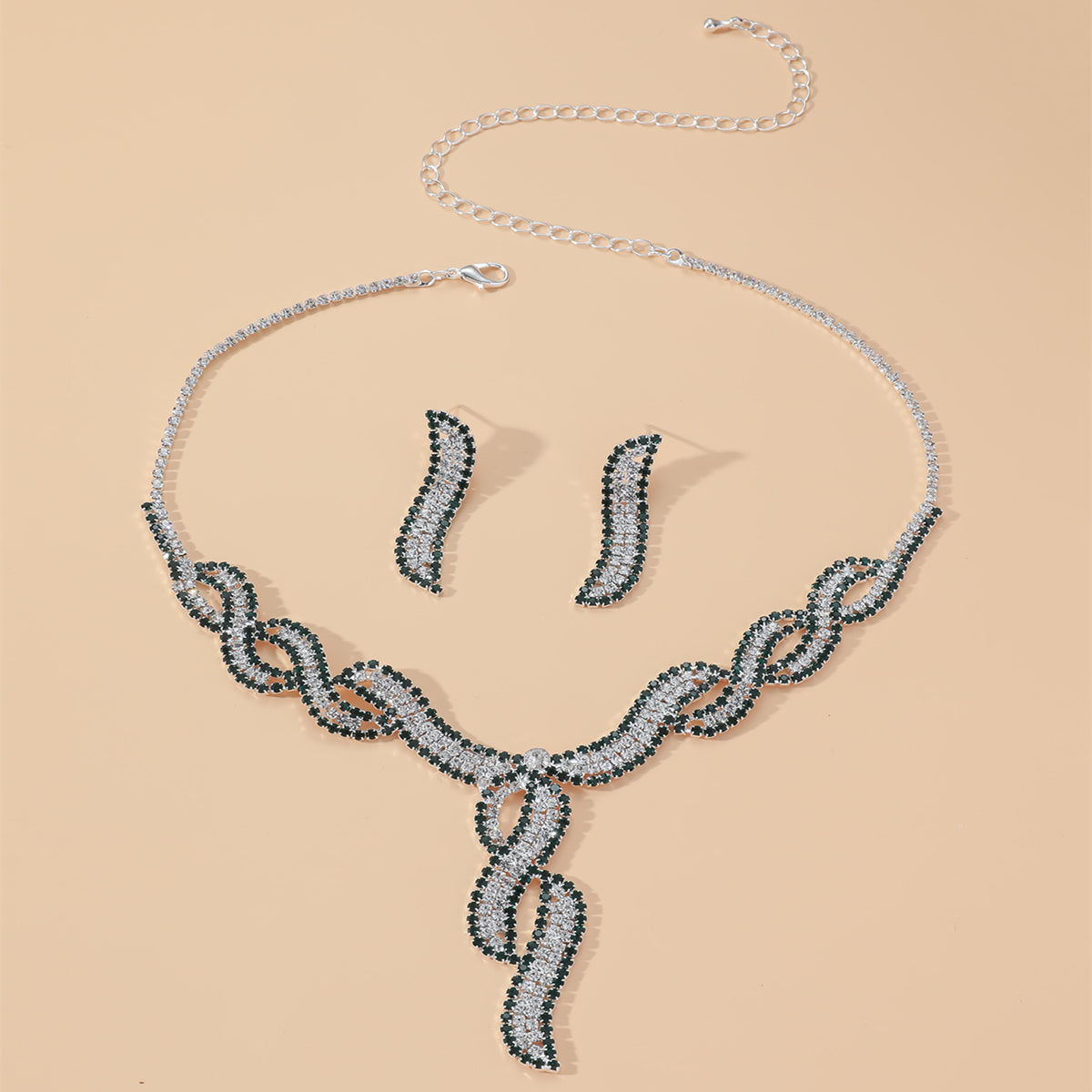 Bridal Jewelry Diamond-Embedded Necklace Earrings Set