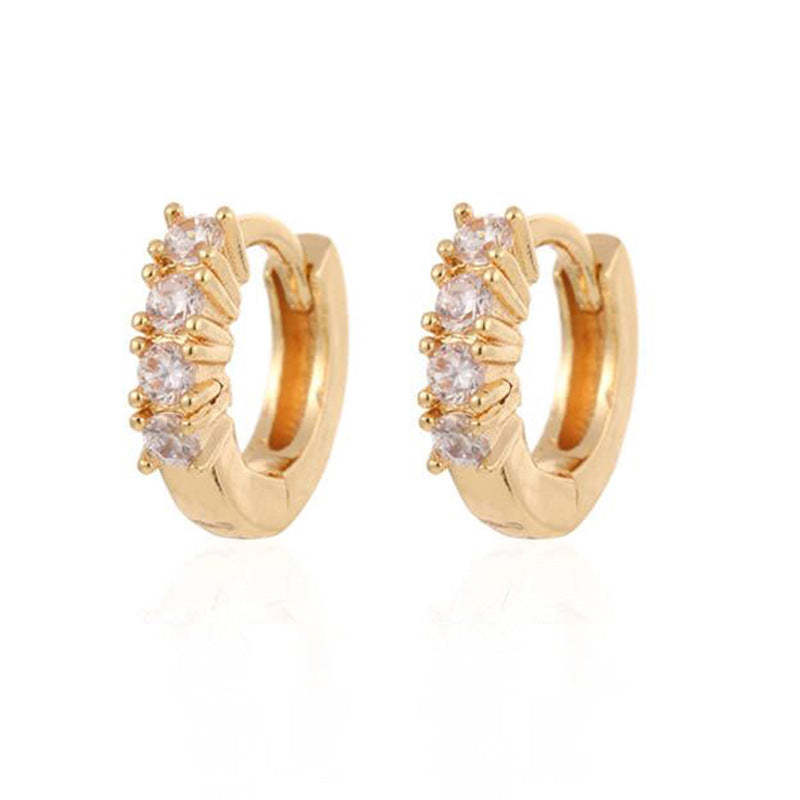Simple Style Copper Ear Buckle Earrings with Inlaid Zircon