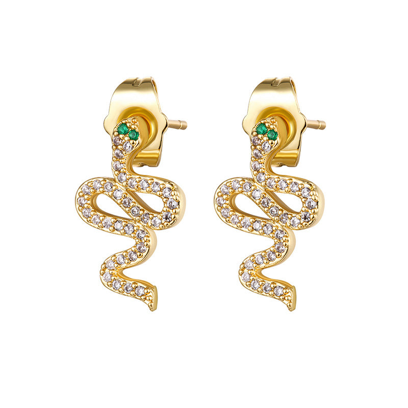 Fashion Copper Snake Shape Earrings with Inlaid Zircon