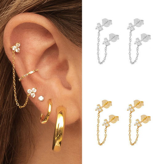 Women'S Fashion Copper Ear Studs in Flower motif with Zircon