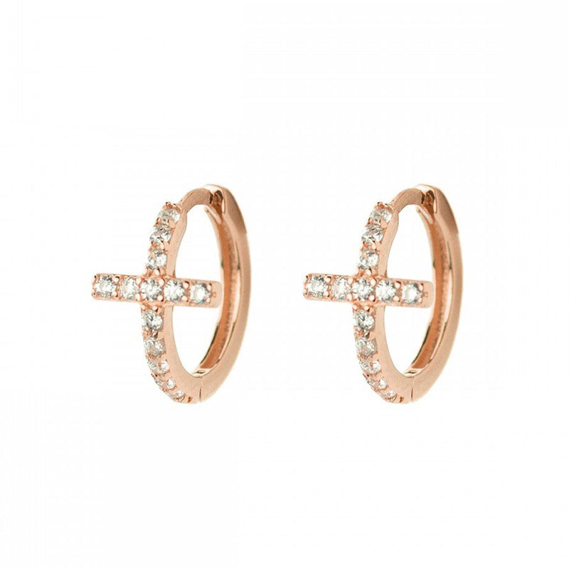 Simple Style Cross Copper Earrings with Inlay Zircon