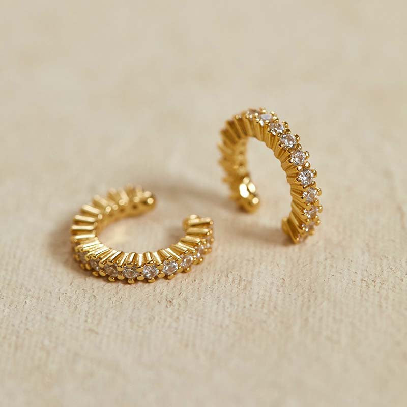 Elegant C Shape, Copper cuff earrings with Inlay Zircon