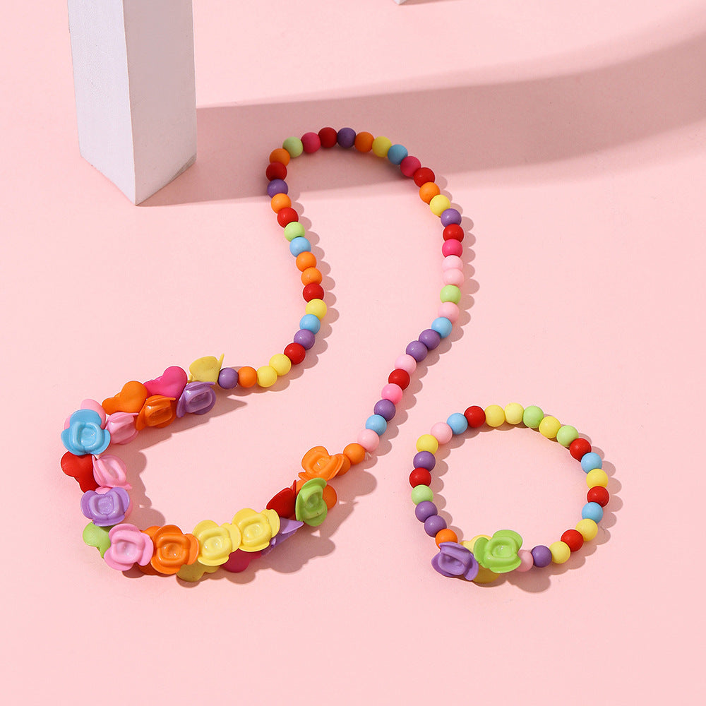 Flowers Plastic Handmade Flowers Ball Bead Chain Colorful Beads Necklace Necklace