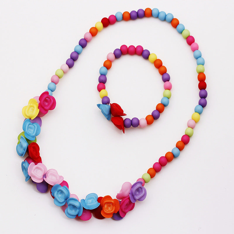 Flowers Plastic Handmade Flowers Ball Bead Chain Colorful Beads Necklace Necklace