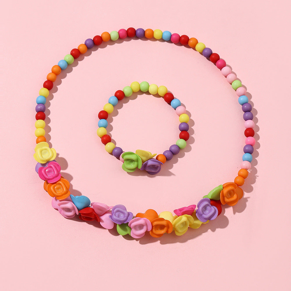 Flowers Plastic Handmade Flowers Ball Bead Chain Colorful Beads Necklace Necklace