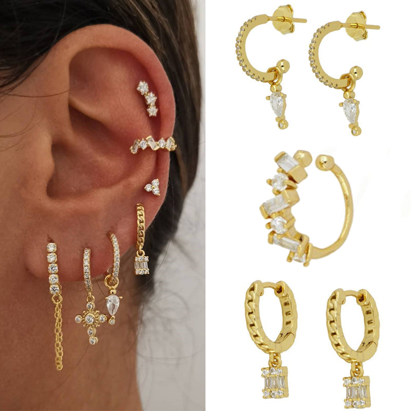 Women'S Fashion Geometric Copper Earrings with Inlaid Zircon