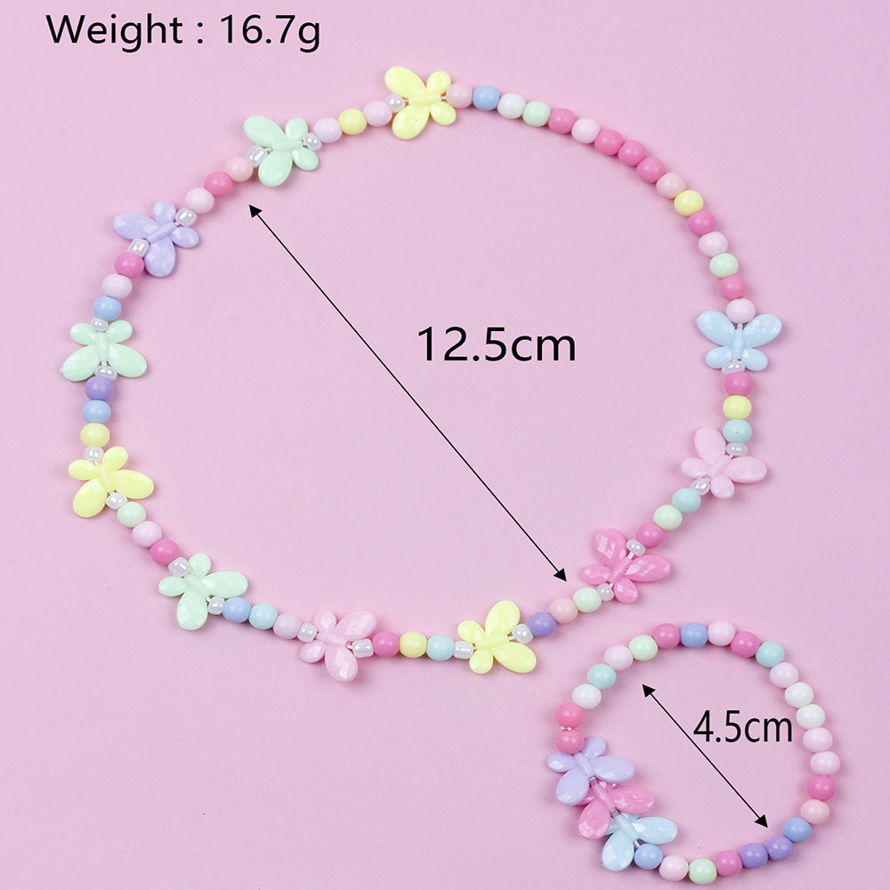 Butterfly Plastic Beaded Girl's Bracelets Necklace