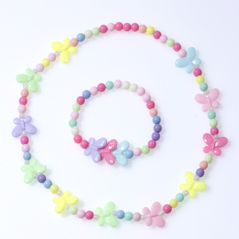 Butterfly Plastic Beaded Girl's Bracelets Necklace