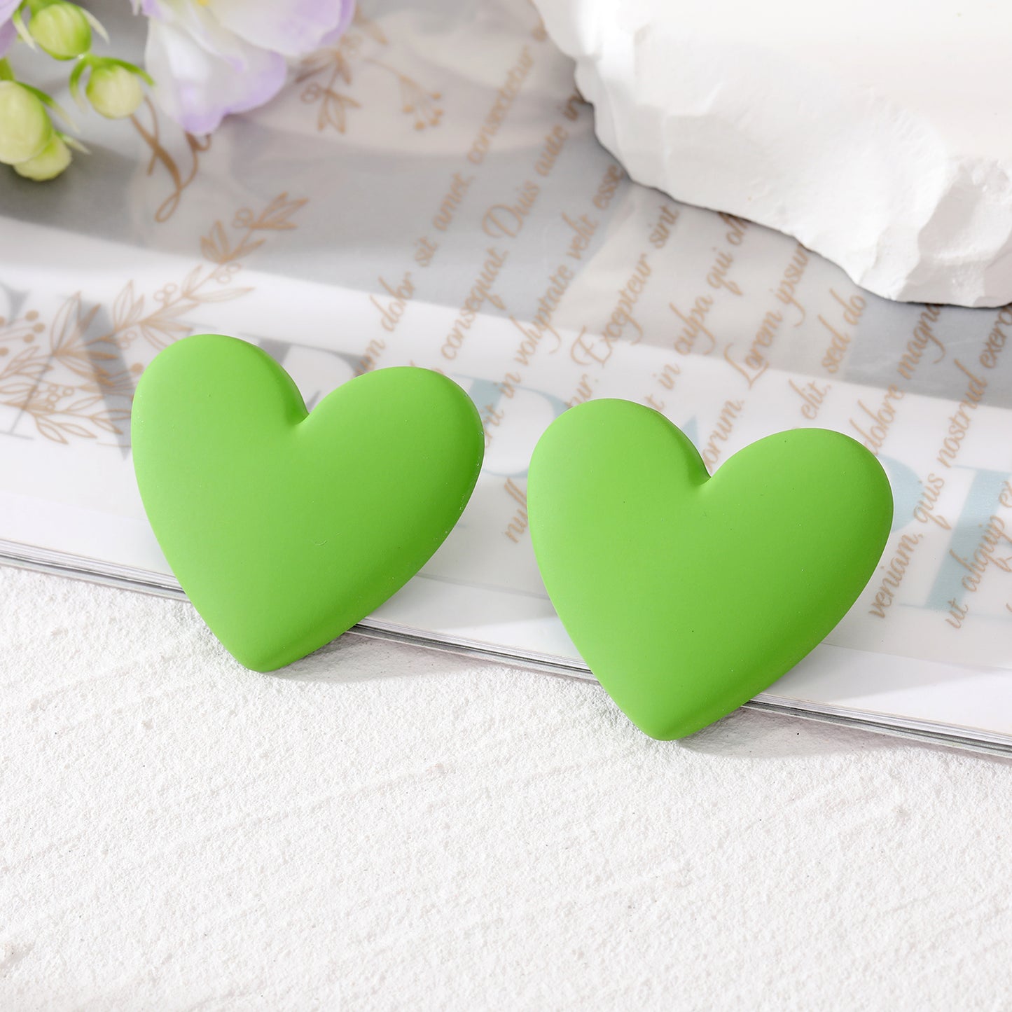 Cute Heart Shape Alloy Resin Ear Studs 5cm