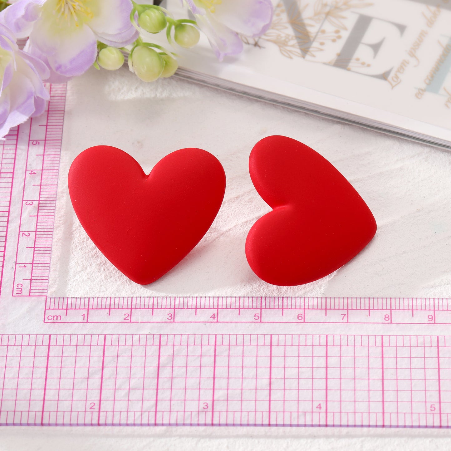 Cute Heart Shape Alloy Resin Ear Studs 5cm