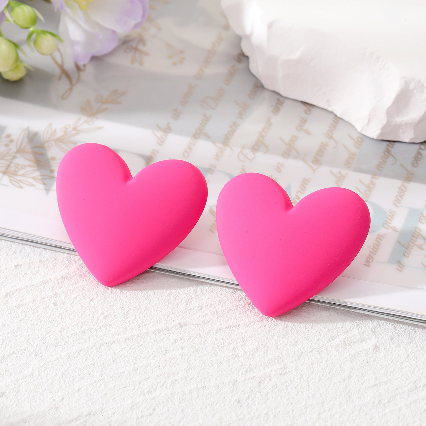 Cute Heart Shape Alloy Resin Ear Studs 5cm