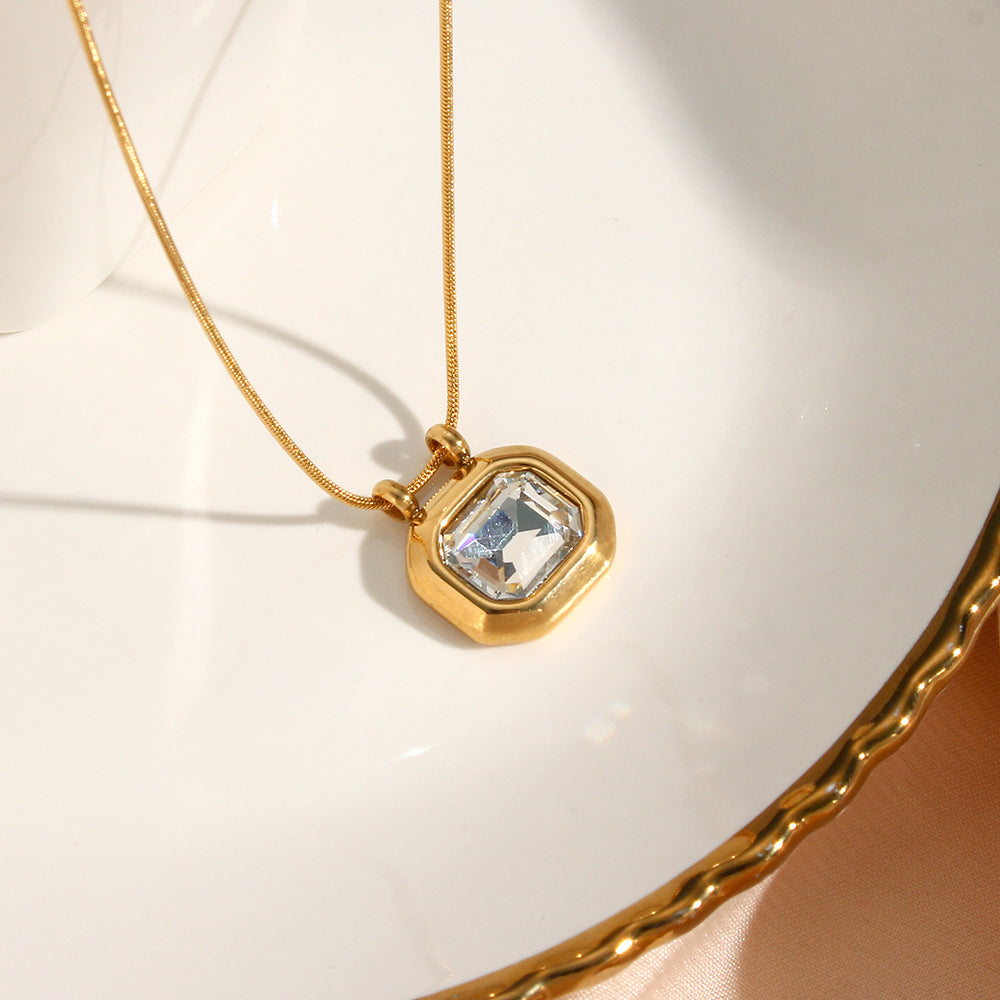 Vintage Style Square Zircon Stainless Steel Necklace