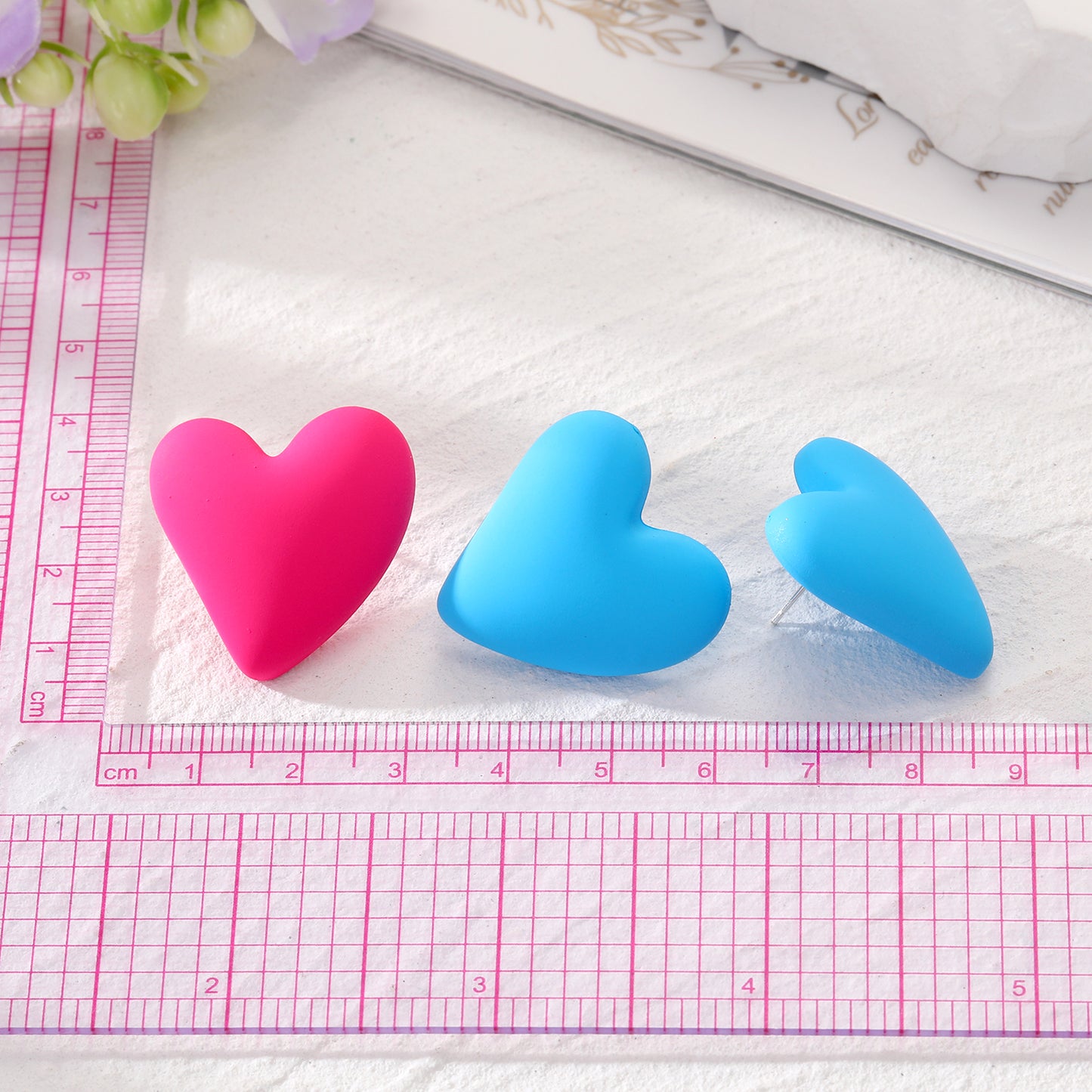 Cute Heart Shape Alloy Resin Ear Studs 4cm