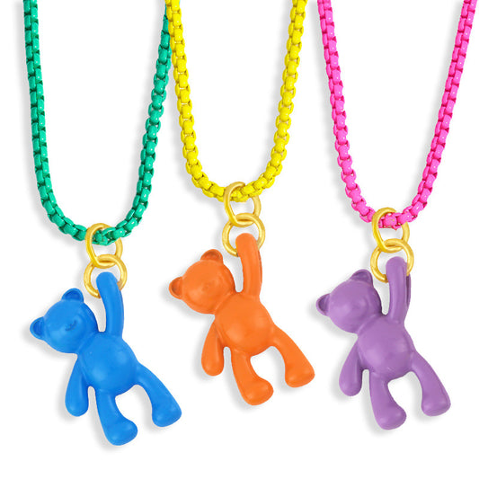 Cute Color Bear Pendant Copper Necklace