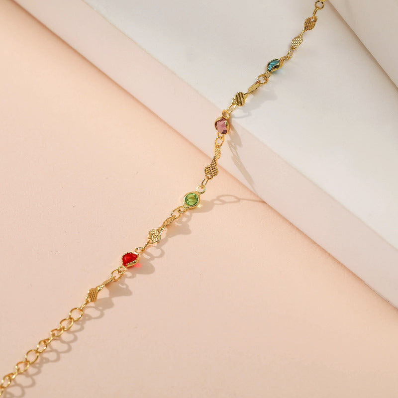Adjustable Gold-plated Anklet with Colored Zircons
