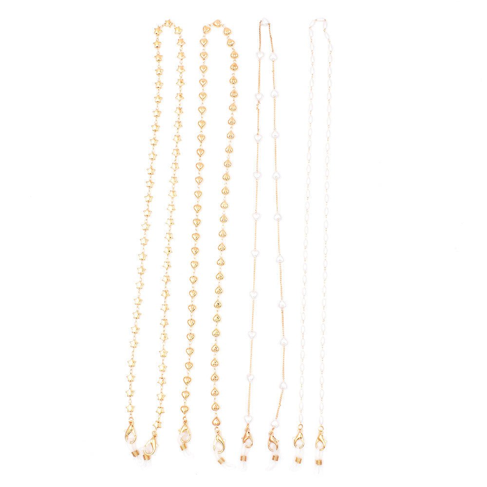 Fashion Hanging Neck Crystal Extension Metal Pearl Glasses Chain