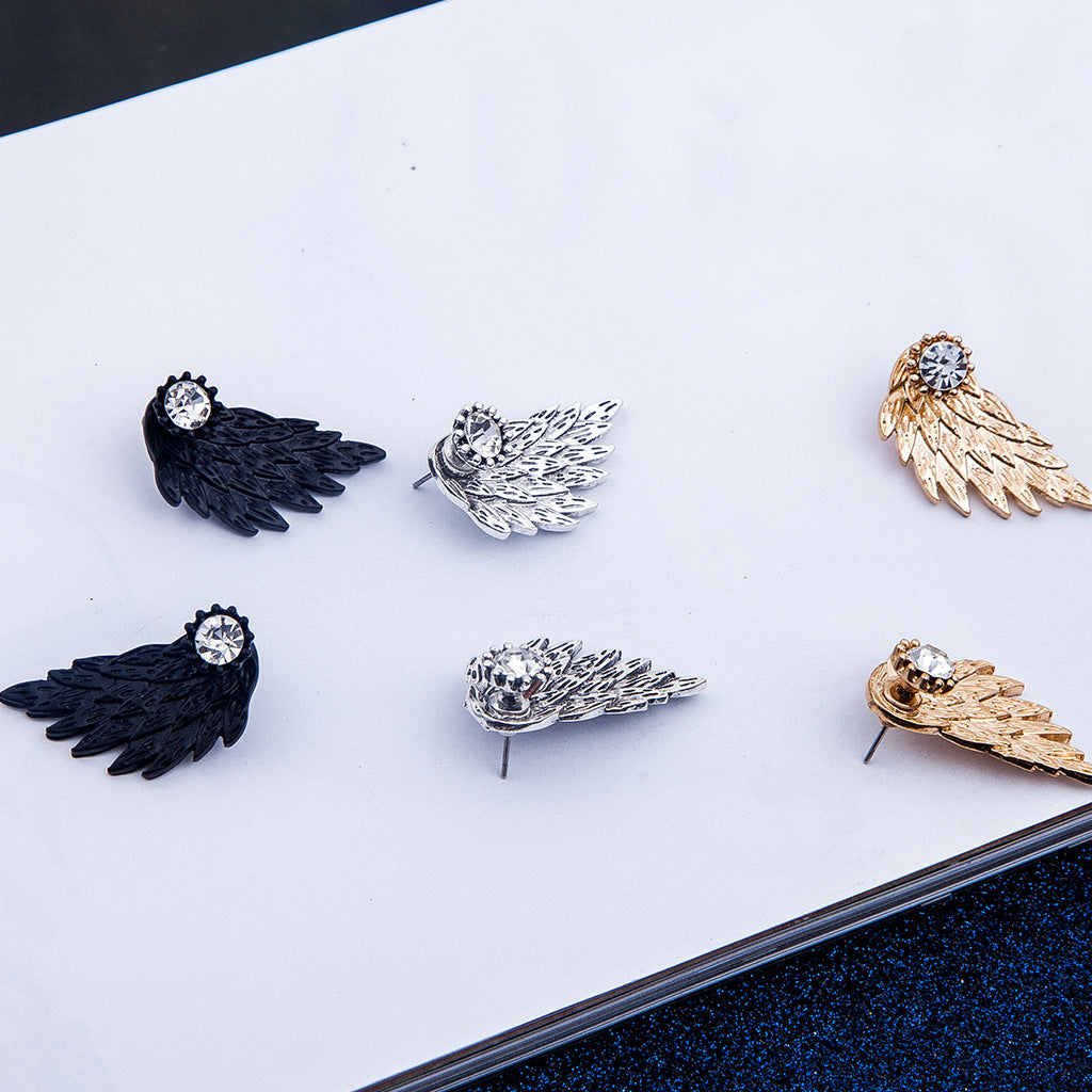Angel Wing shaped stud earrings with crystal