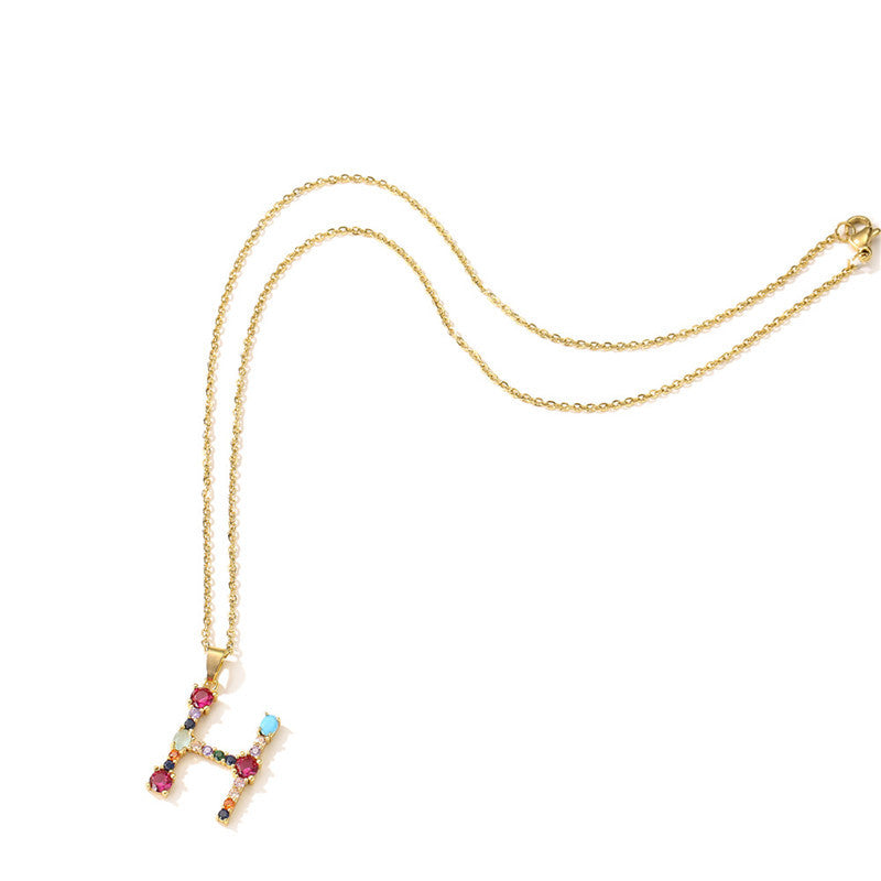 English Letter Necklace New Mixed Colored Gem Inlaid