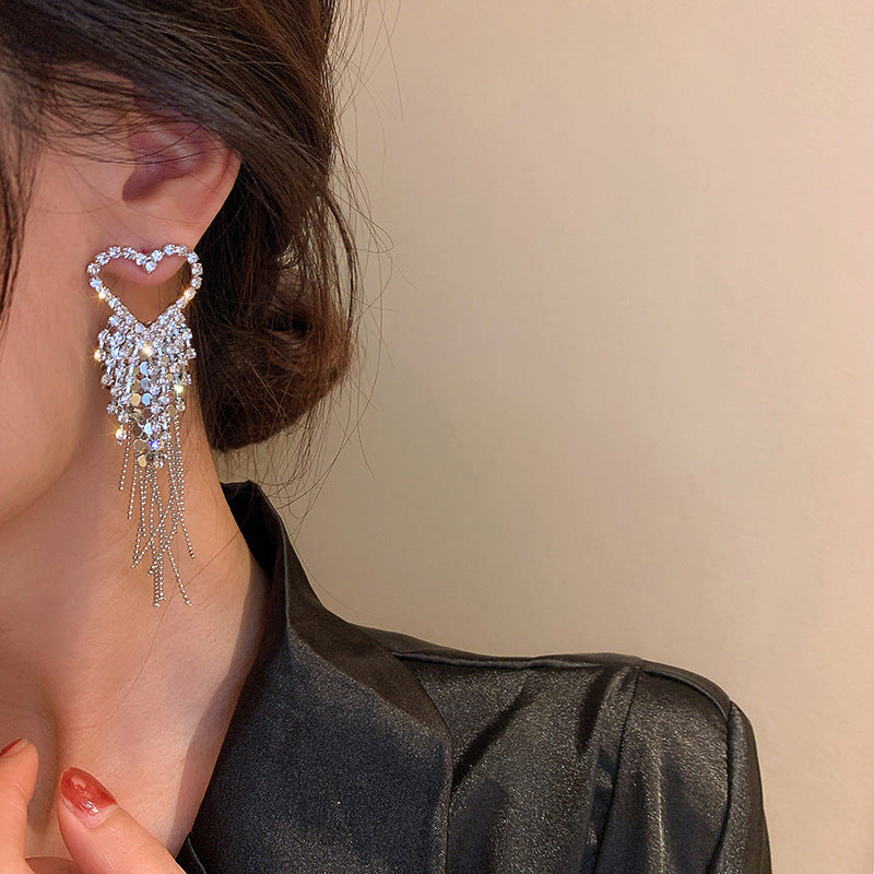 Fashion Heart Diamond Alloy Rhinestones Drop Earrings