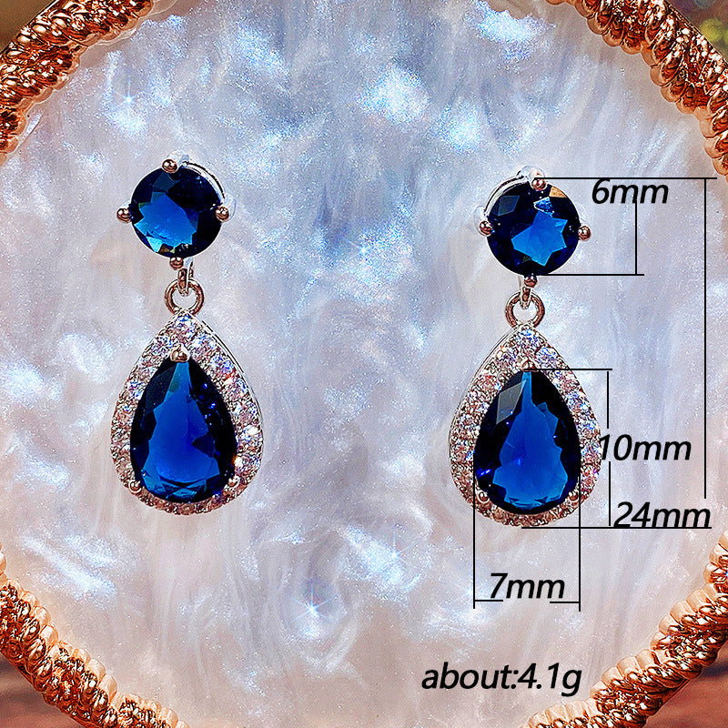 Fashion Water Drop Aaa Zircon Copper Inlaid Diamond Emeral Earrings