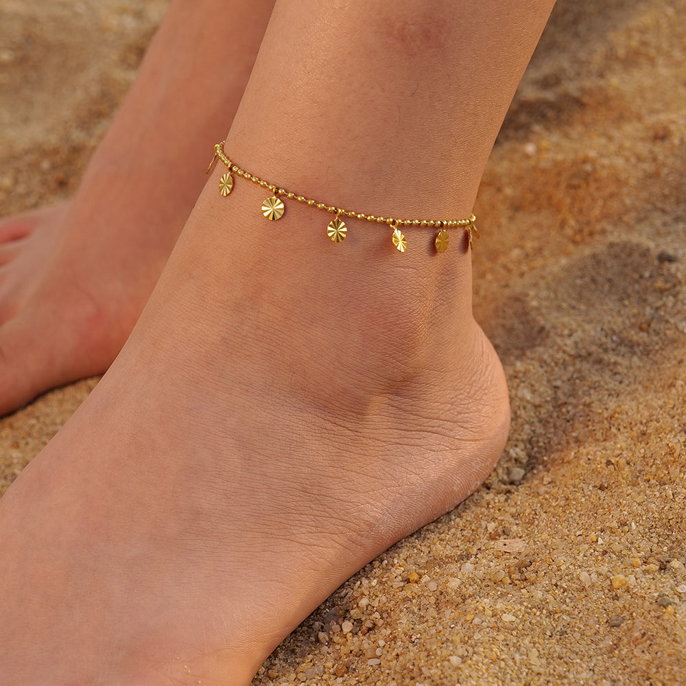 Simple style Stainless Steel Anklet with Disc shaped Pendant Beads