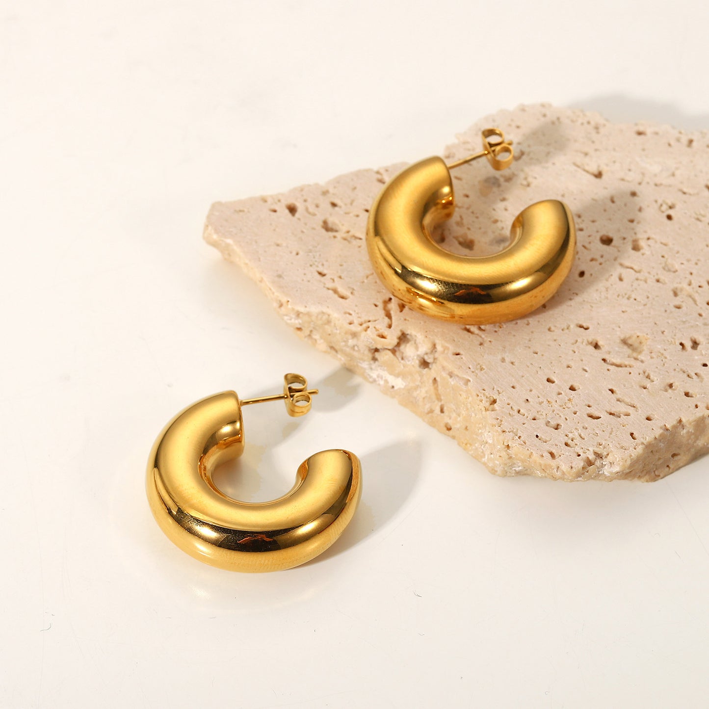 Large C Shape Stainless Steel 18K Gold Plated Earrings