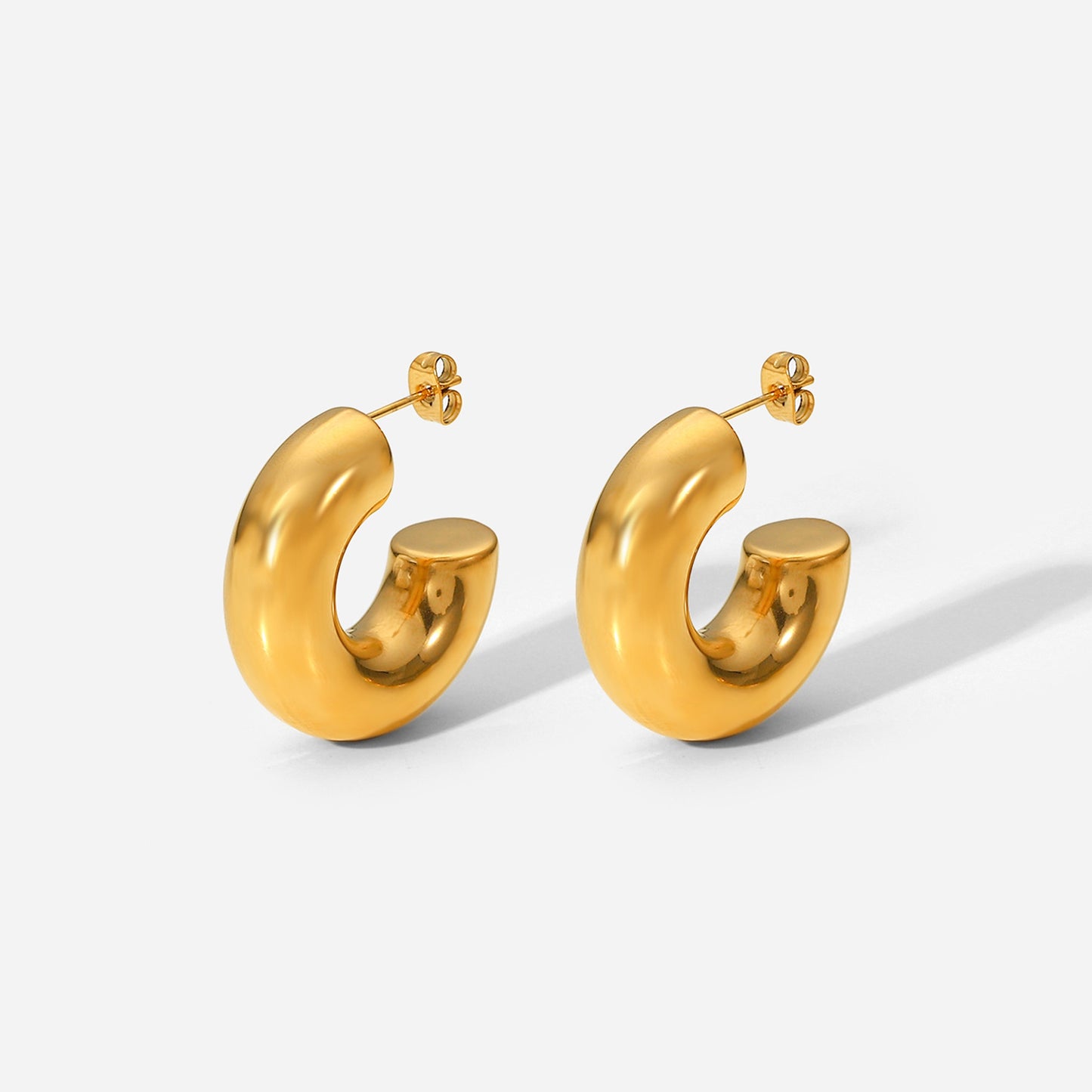 Large C Shape Stainless Steel 18K Gold Plated Earrings