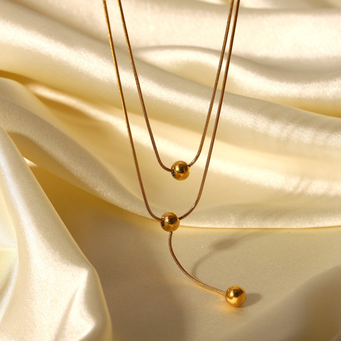 Fashion Simple 18K Gold Stainless Steel Double Layer Necklace