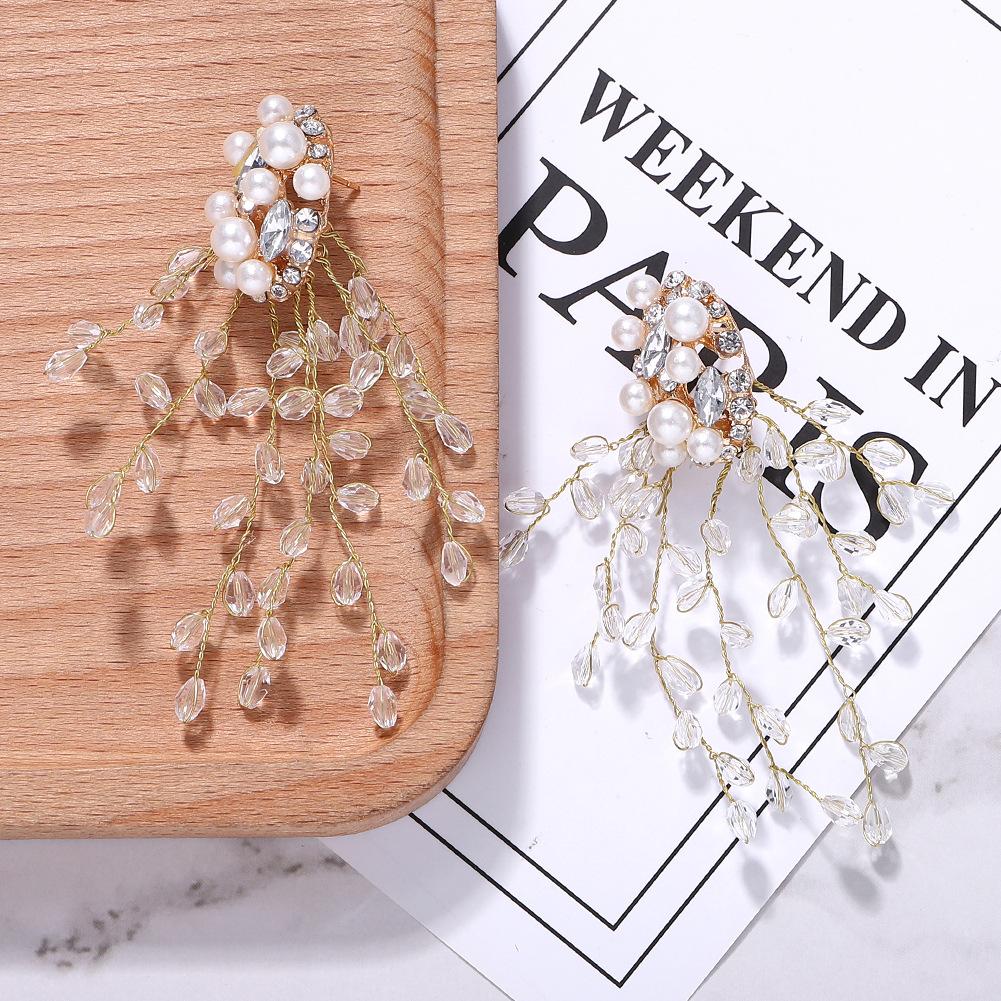 Fashion Tassel Alloy Earrings With Rhinestone, Beads and Pearls