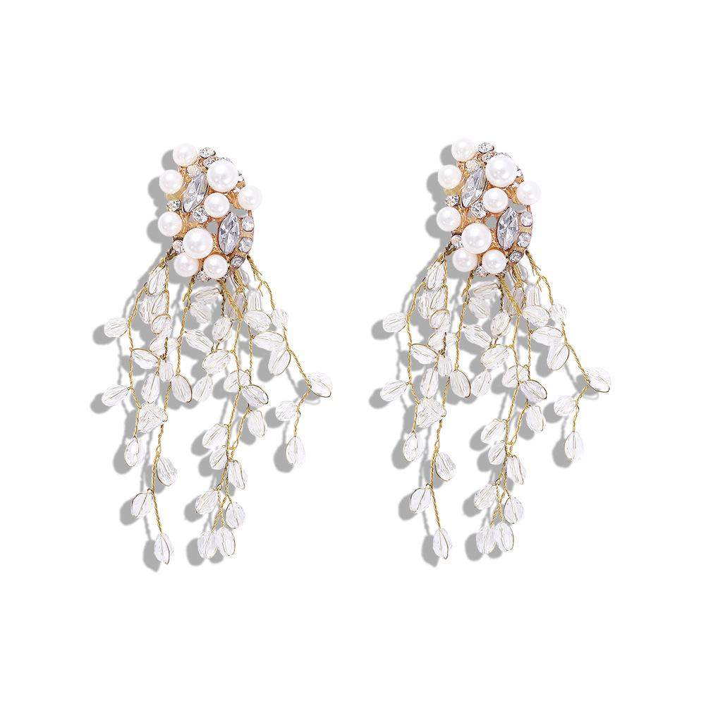 Fashion Tassel Alloy Earrings With Rhinestone, Beads and Pearls