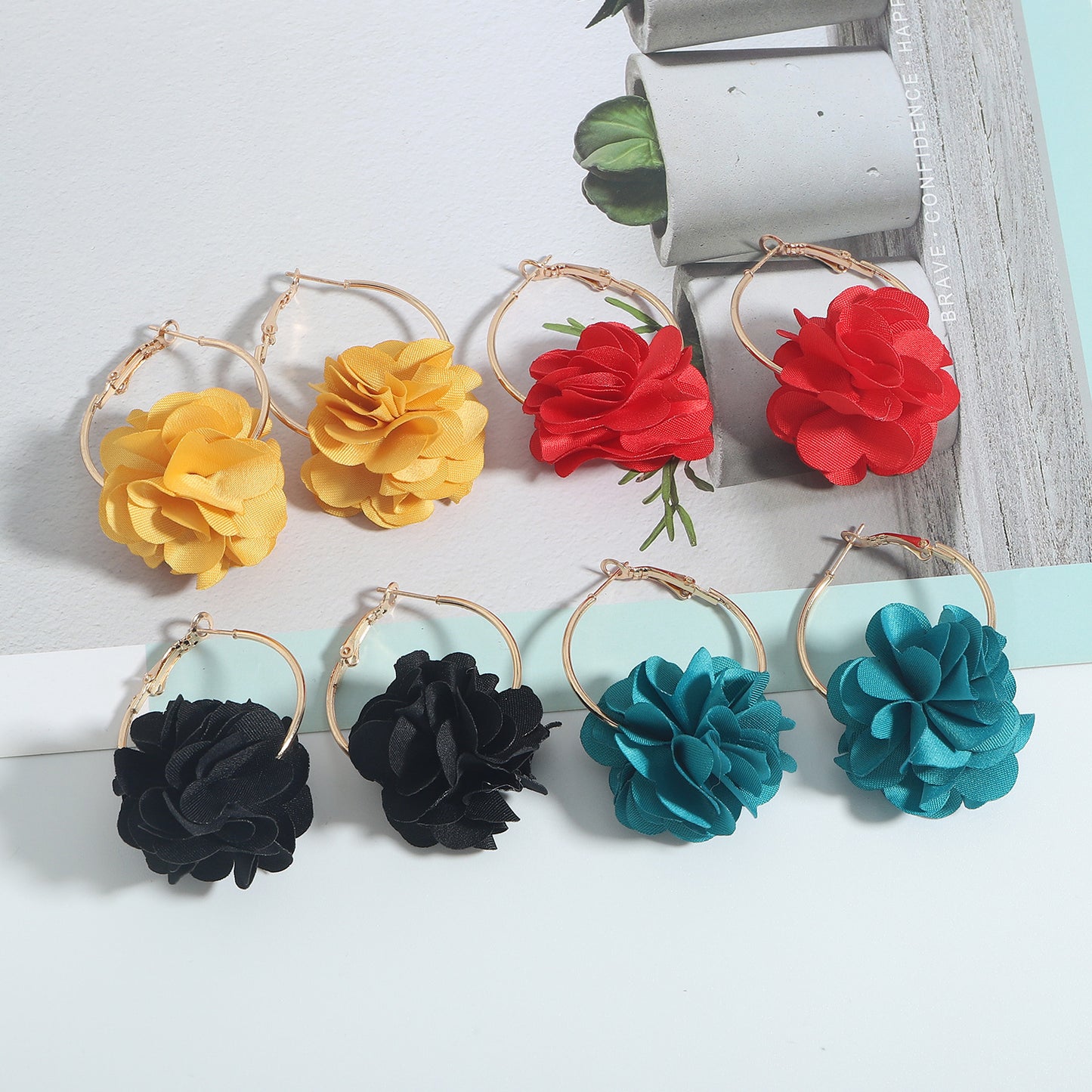 Fashion Fabric Flower Multi-layer Three-dimensional Earrings