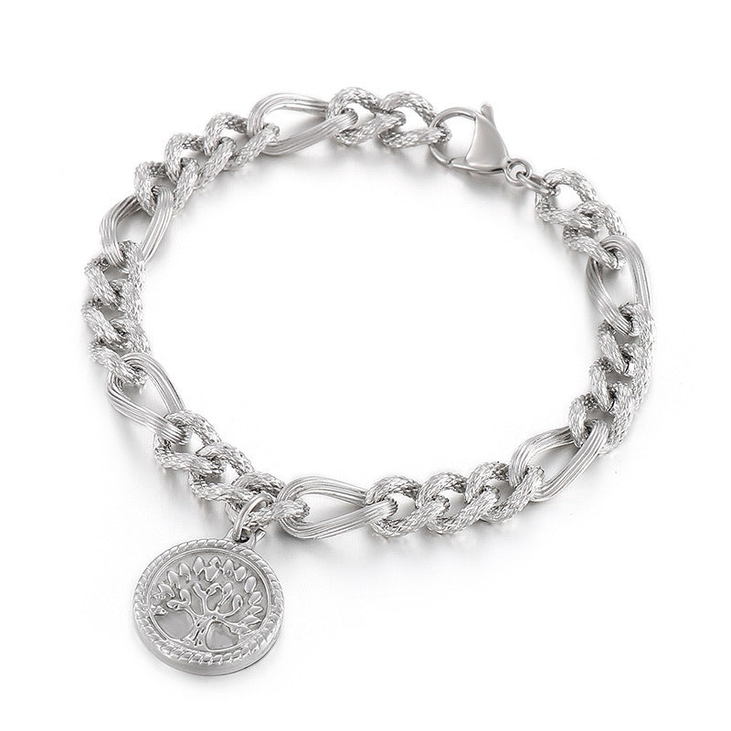 Stainless Steel Tree Of Life Round Tag Bracelet