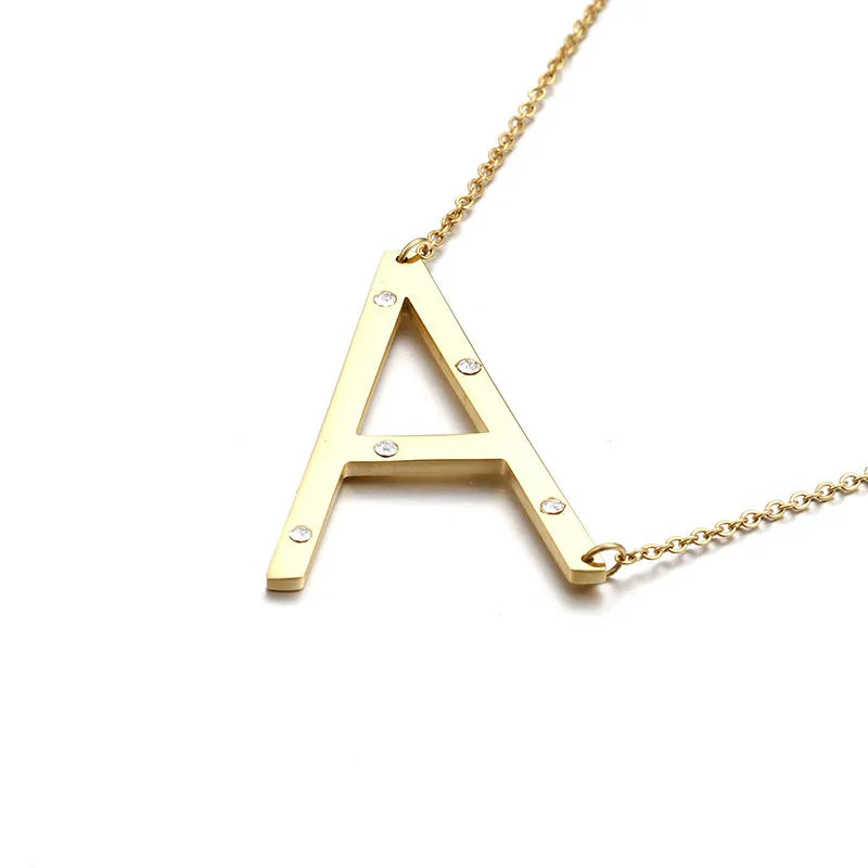 Titanium Steel 18K Gold Plated Fashion Diamond Letter Necklace