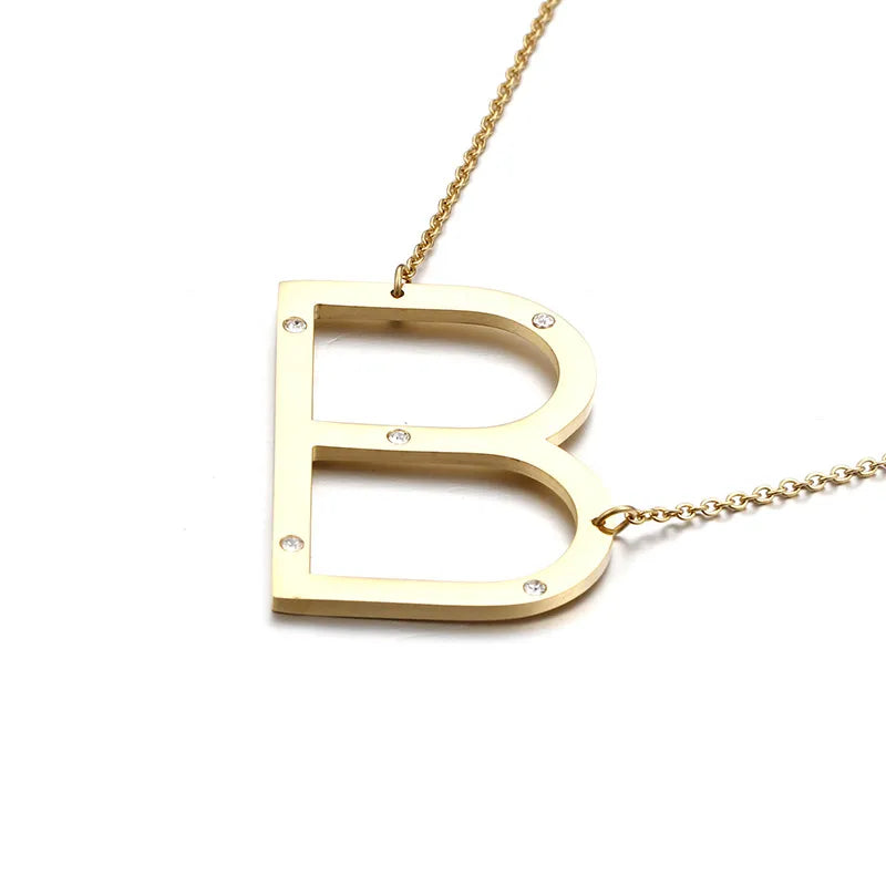 Titanium Steel 18K Gold Plated Fashion Diamond Letter Necklace