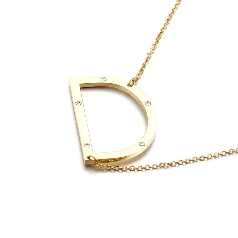 Titanium Steel 18K Gold Plated Fashion Diamond Letter Necklace