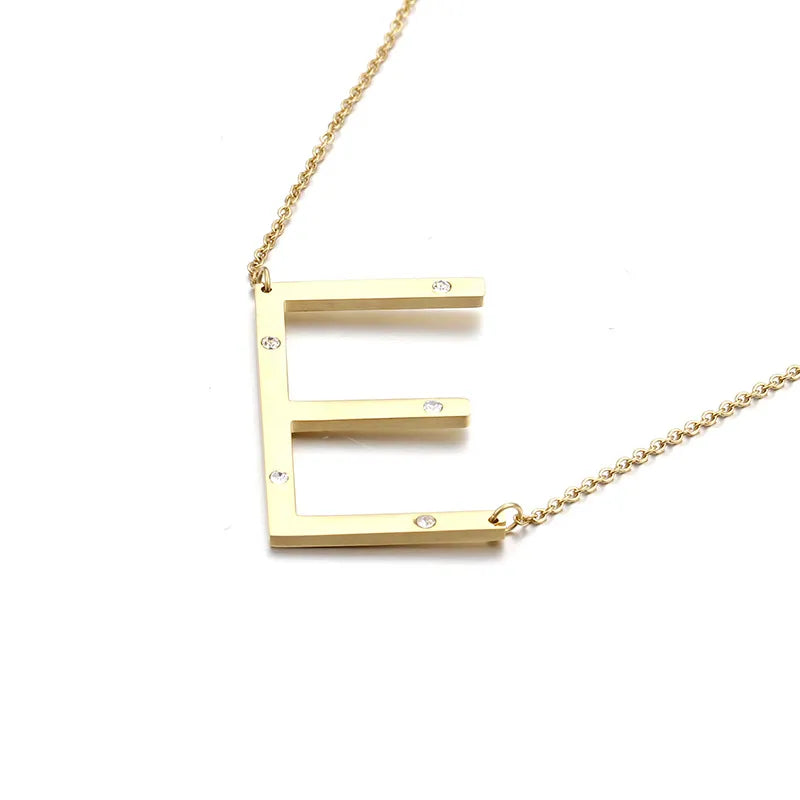 Titanium Steel 18K Gold Plated Fashion Diamond Letter Necklace