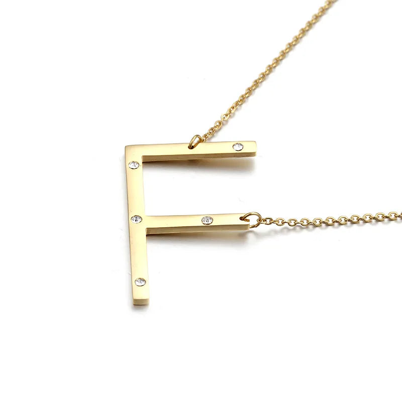 Titanium Steel 18K Gold Plated Fashion Diamond Letter Necklace