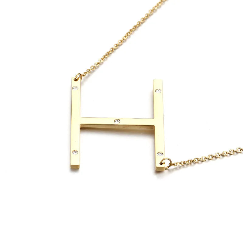 Titanium Steel 18K Gold Plated Fashion Diamond Letter Necklace