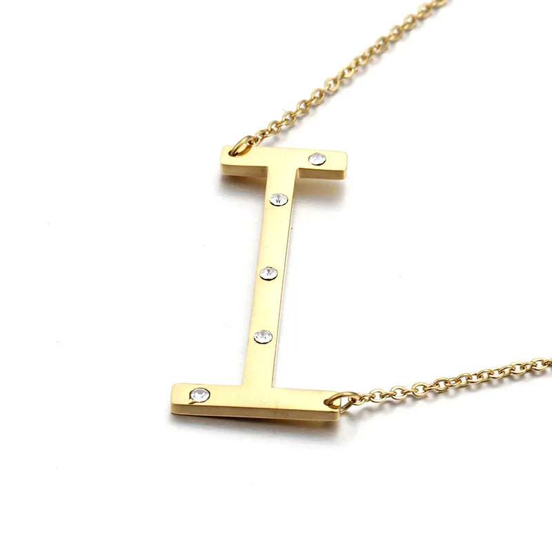 Titanium Steel 18K Gold Plated Fashion Diamond Letter Necklace