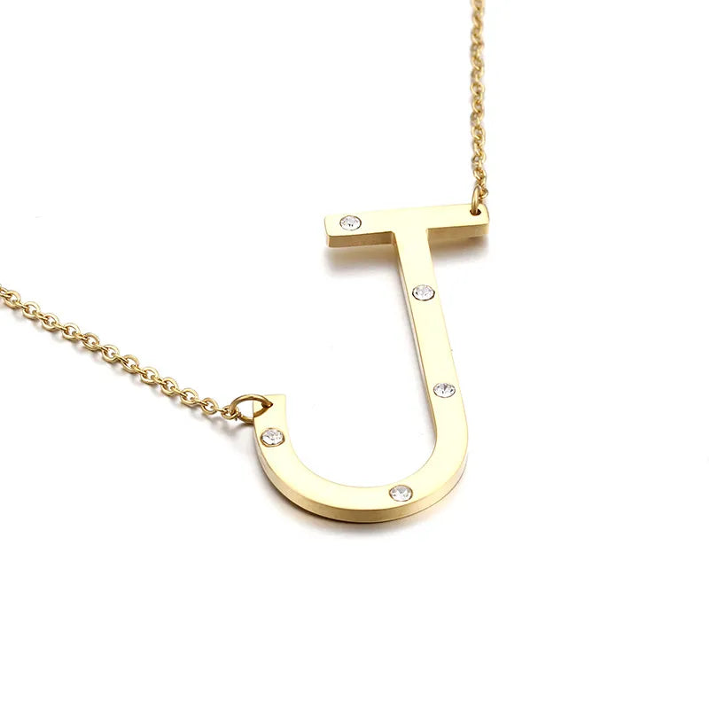 Titanium Steel 18K Gold Plated Fashion Diamond Letter Necklace