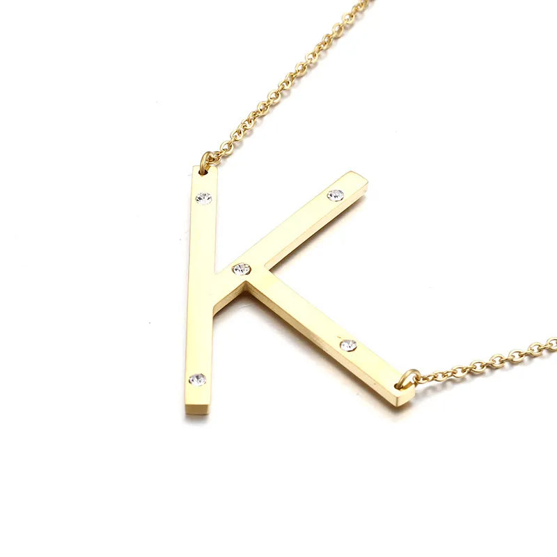 Titanium Steel 18K Gold Plated Fashion Diamond Letter Necklace