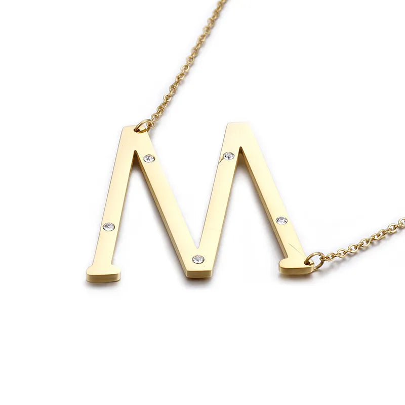 Titanium Steel 18K Gold Plated Fashion Diamond Letter Necklace