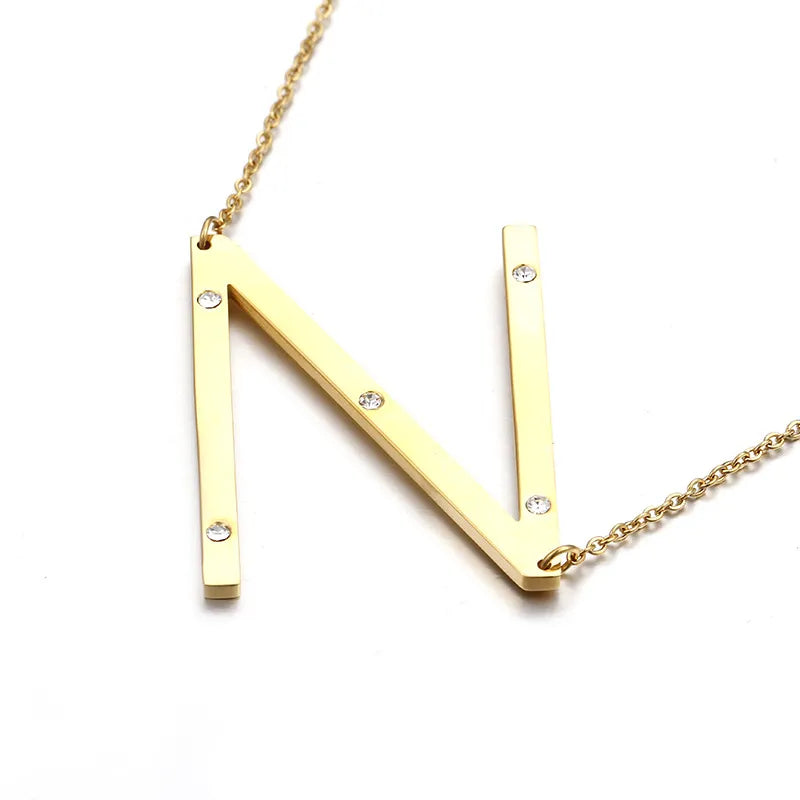 Titanium Steel 18K Gold Plated Fashion Diamond Letter Necklace