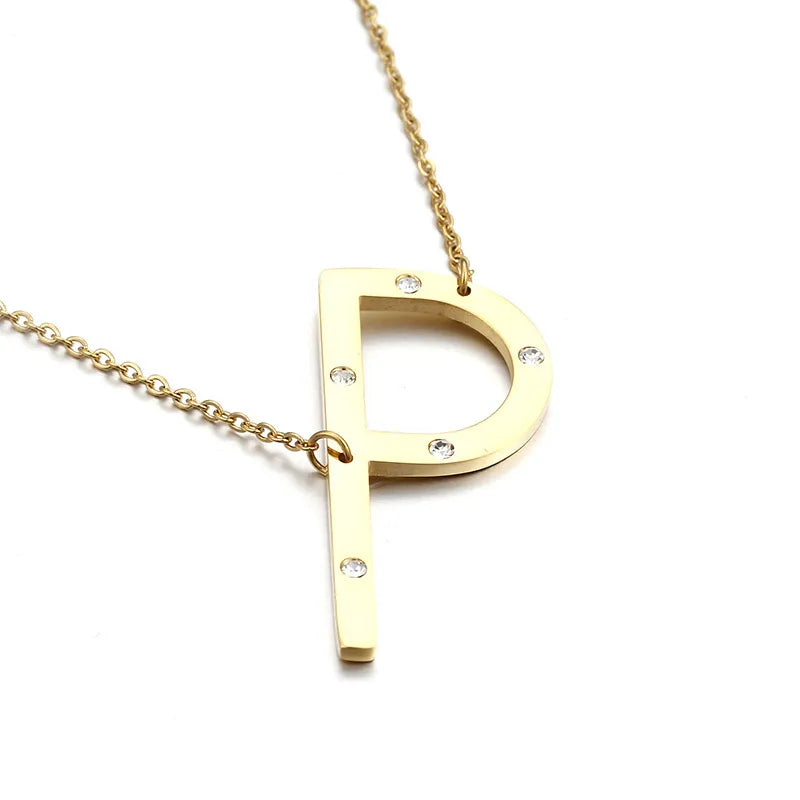 Titanium Steel 18K Gold Plated Fashion Diamond Letter Necklace