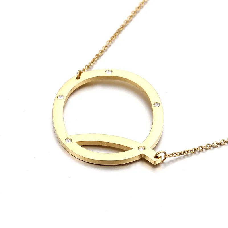 Titanium Steel 18K Gold Plated Fashion Diamond Letter Necklace