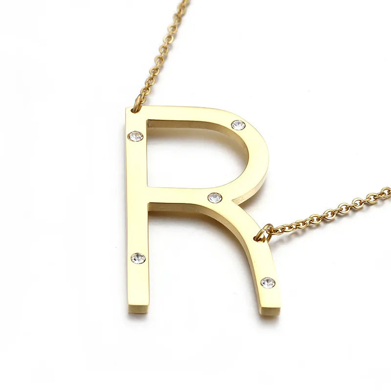 Titanium Steel 18K Gold Plated Fashion Diamond Letter Necklace