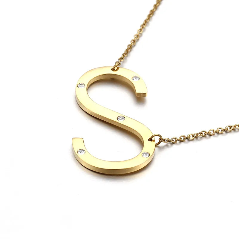 Titanium Steel 18K Gold Plated Fashion Diamond Letter Necklace