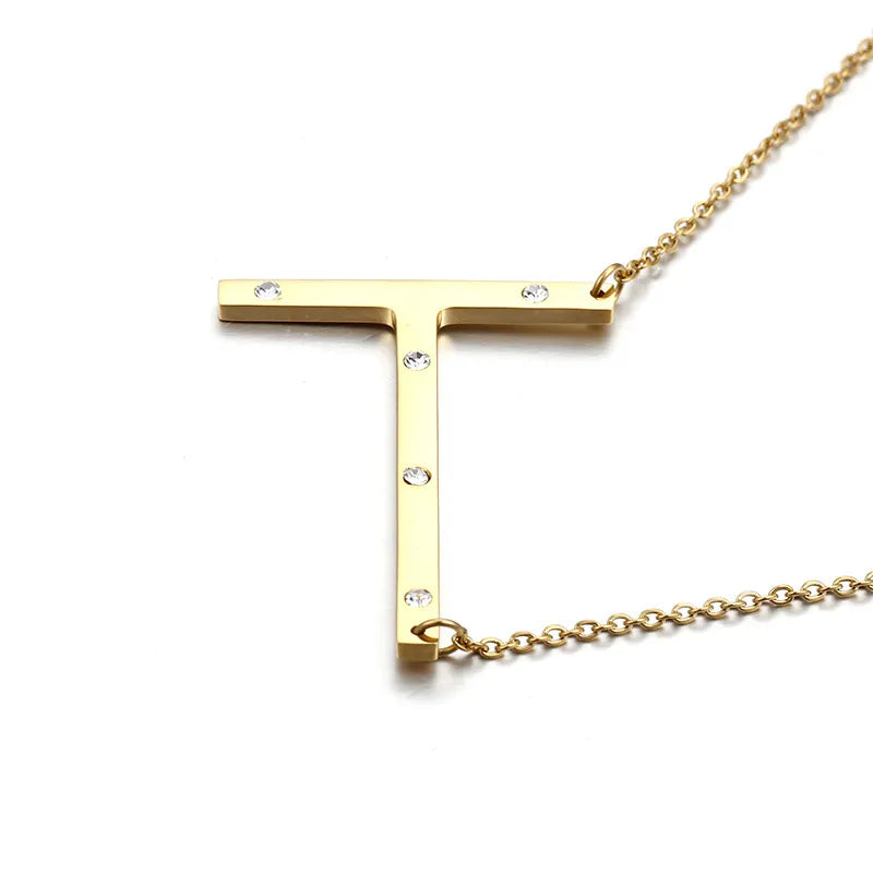 Titanium Steel 18K Gold Plated Fashion Diamond Letter Necklace