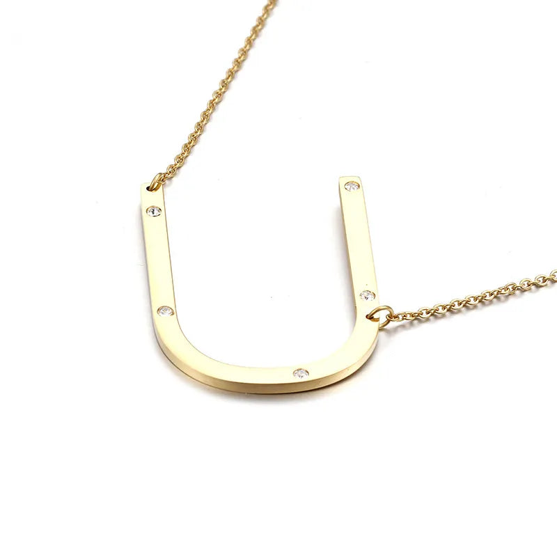 Titanium Steel 18K Gold Plated Fashion Diamond Letter Necklace