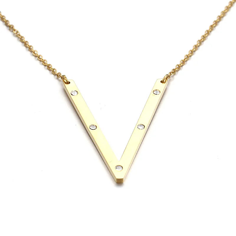 Titanium Steel 18K Gold Plated Fashion Diamond Letter Necklace